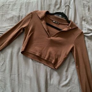 Brown polo crop top